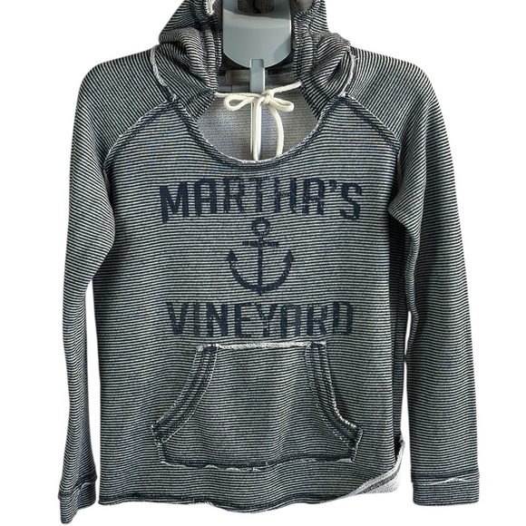 Ocean Drive Sweaters - Ocean Drive Navy and White Striped Cowl Neck Long Sleeve W/Hoodie SzM